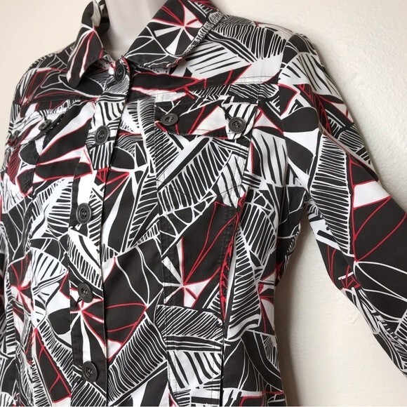 Chicos Tropic Sketch Coren 3/4 Chocolate Button Up Jacket Women Size Small - Picture 3 of 13